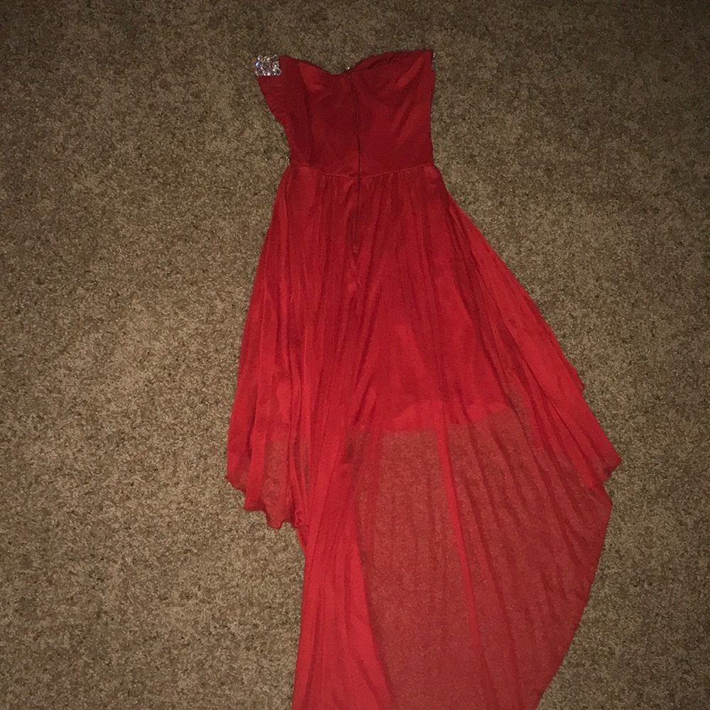 Red jeweled high-low prom dress - Picture 2 of 2